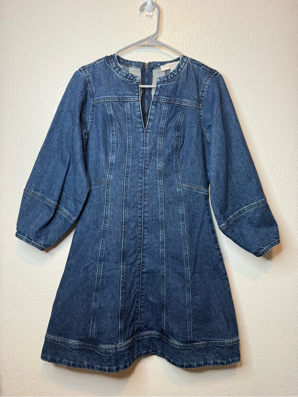 Loft Petites Barrel Sleeve A-Line Denim Mini Dress Size 2P Cowgirl Western Date
